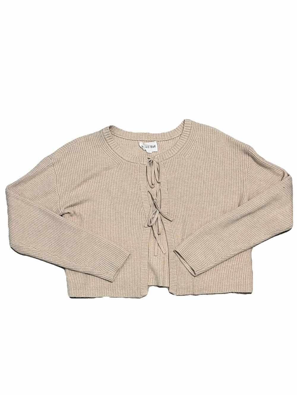 Olive & Oak Beige Tie-Front Ribbed Cropped Cardigan